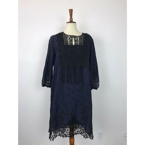 T Tahari Shift Dress Floral Crochet Beaded Embroidered - Picture 1 of 8